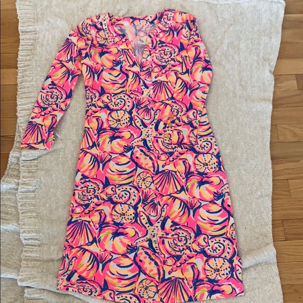 Lilly Pulitzer 3/4 sleeve cotton dress vneck.